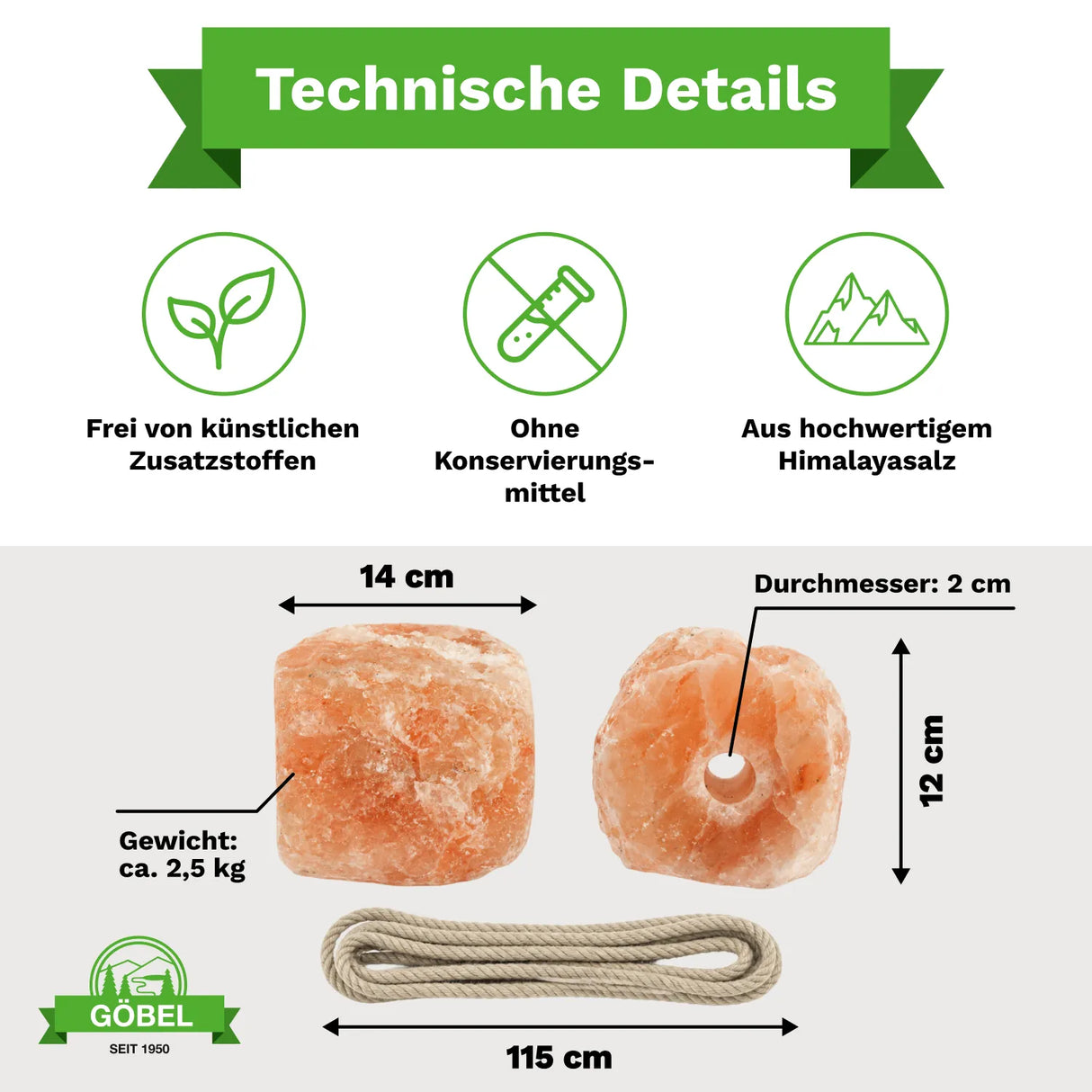 Salzleckstein »Himalaya« aus Bergkristall 2,5 kg · mit Kordel