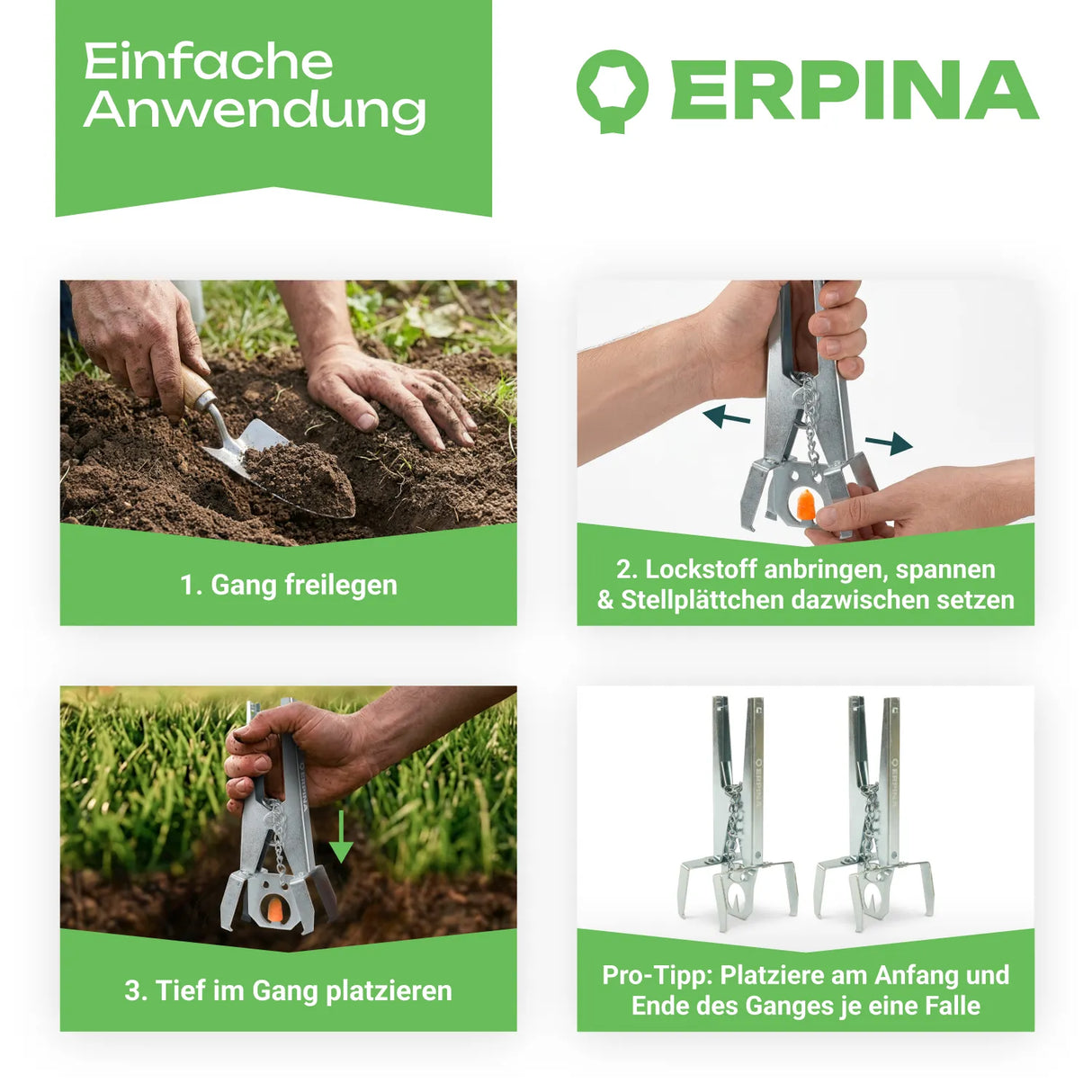 ERPINA® Wühlmaus-Zangenfalle »Pro« mit Köderplatte · sichere Wühlmausbekämpfung