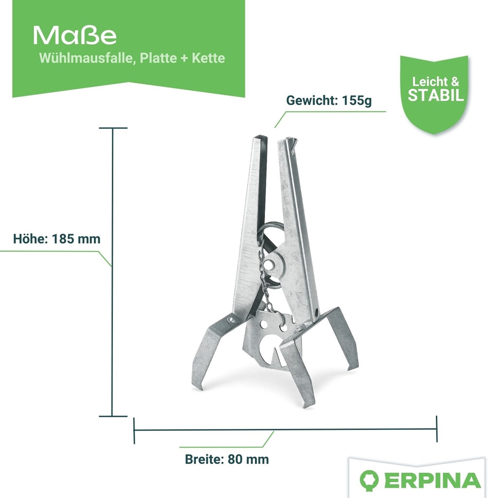 ERPINA® Wühlmaus-Zangenfalle »Pro« mit Köderplatte · sichere Wühlmausbekämpfung