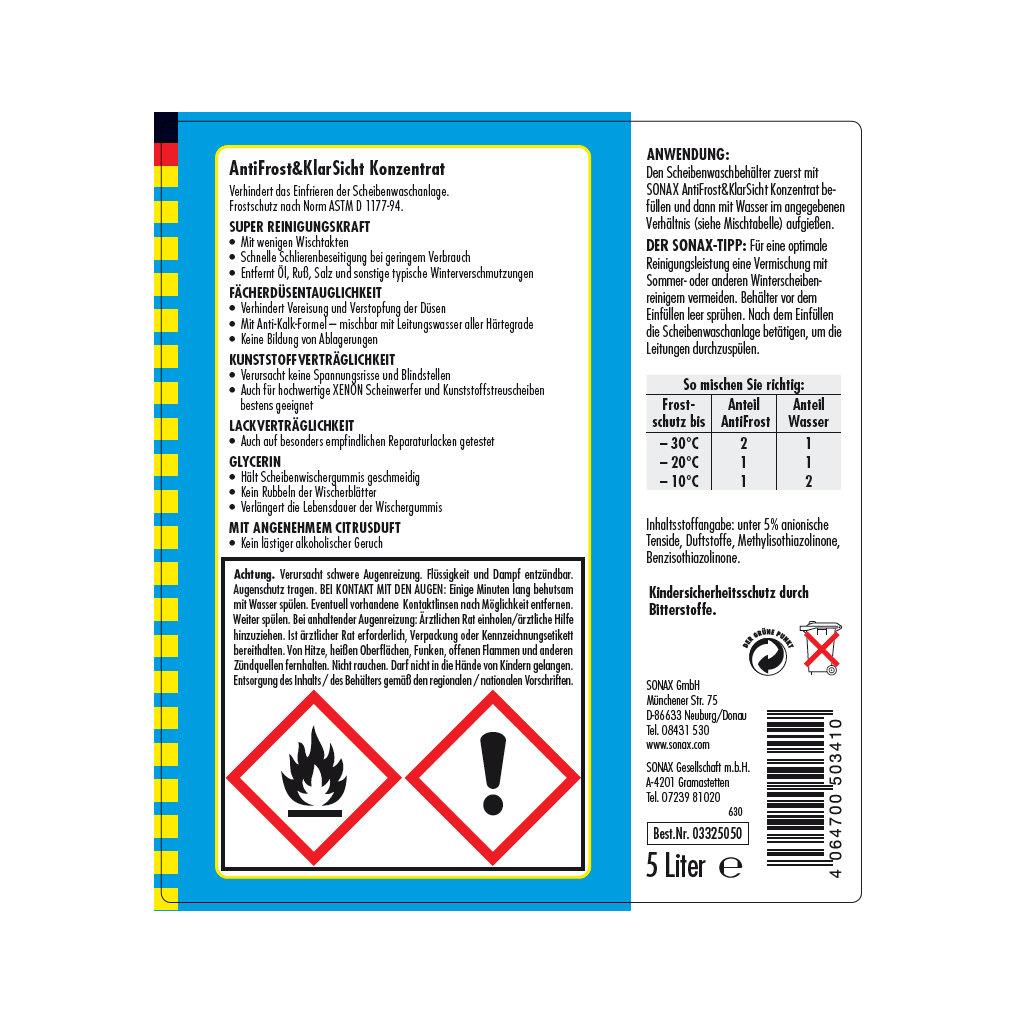 SONAX »AntiFrost« Scheibenfrostschutz bis -30°C · 5 Liter