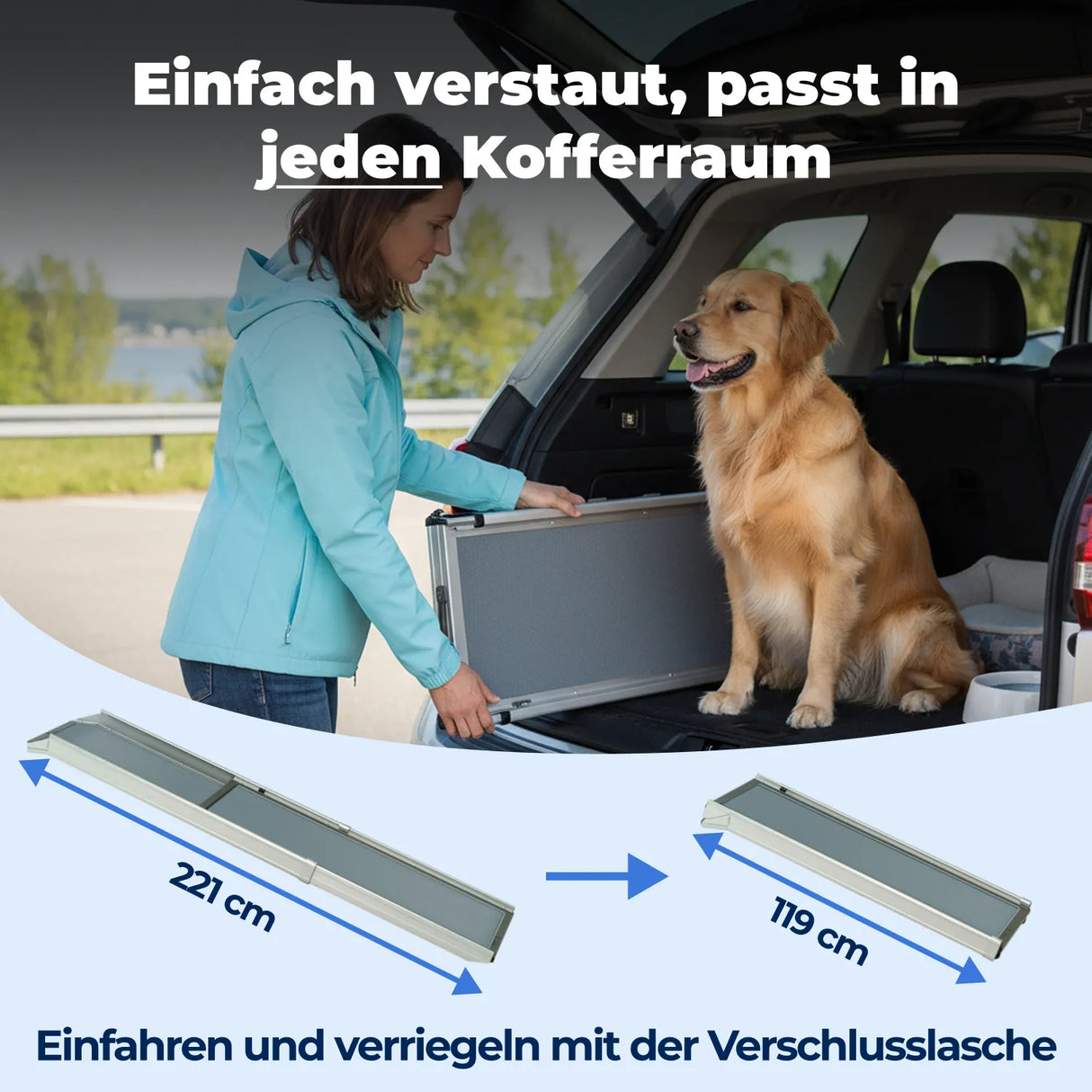 Hunderampe Deluxe »Teleskop« Extra lang 221cm · bis 136kg