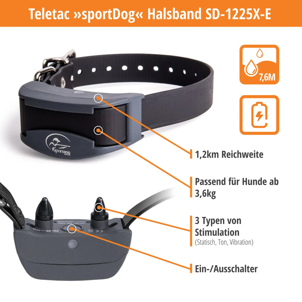 Tele Takt »sportDog« Handgerät & Halsband · 1,2km, 21-stufig